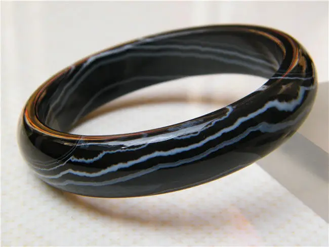 

Hot sell ->@@ NEW 100% NATURAL CERTIFICATION GRADE BEAUTIFUL BLACK AGATE JADE BRACELET 64.3MM NEW -Top quality free shipping