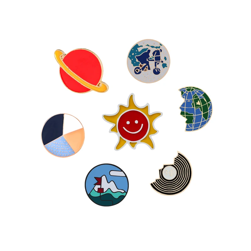 

Round Brooches Tourism Earth Planet Sun Enamel Pins Anime Icon Boy Backpack Accessories Clothing Button Lapel Pin Badge Jewelry