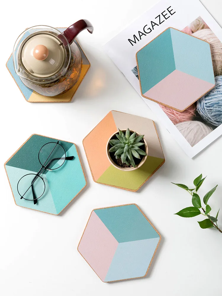 

The Diamond Cork Coasters Colorful Pad Casserole Mat Heat Shield Mat Anti-ironing Cup Mat Home Decoration 4PCS