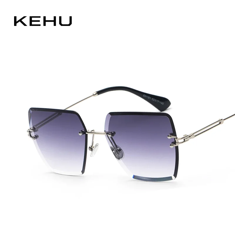 

KEHU New Fashion Rimless Sunglasses Women Brand Designer Square Lens Gradient Tone Sun Glasses Men Fine Shade Goggles UV K9423