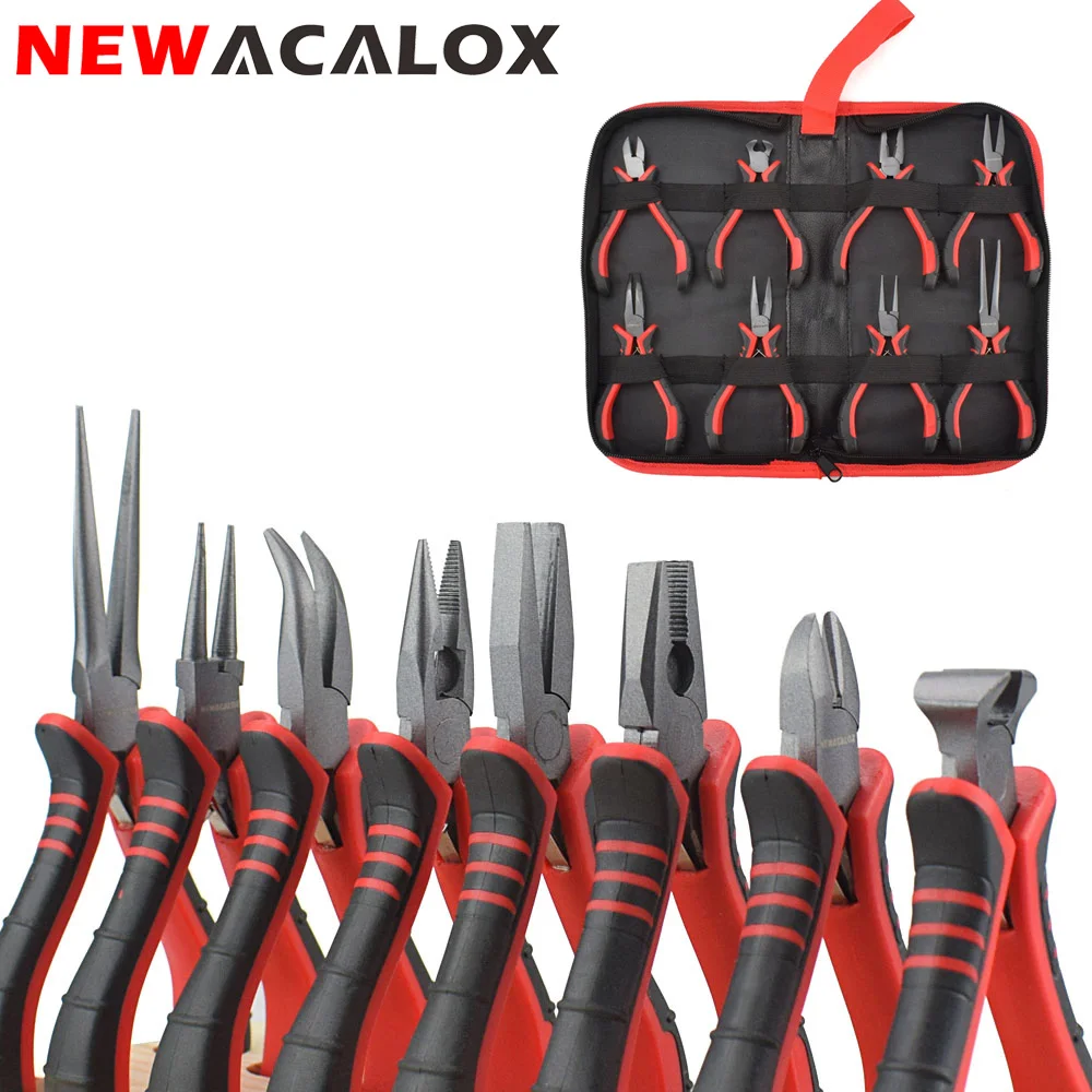 NEWACALOX 4.5" Mini Pliers Set End Cutting Pliers Wire Cutter Diagonal