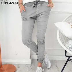 UIDEAZONE Для женщин брюки полной длины Broadcloth штаны с эластичной резинкой на талии Для женщин трусики пояс узкие брюки-карандаш карманов
