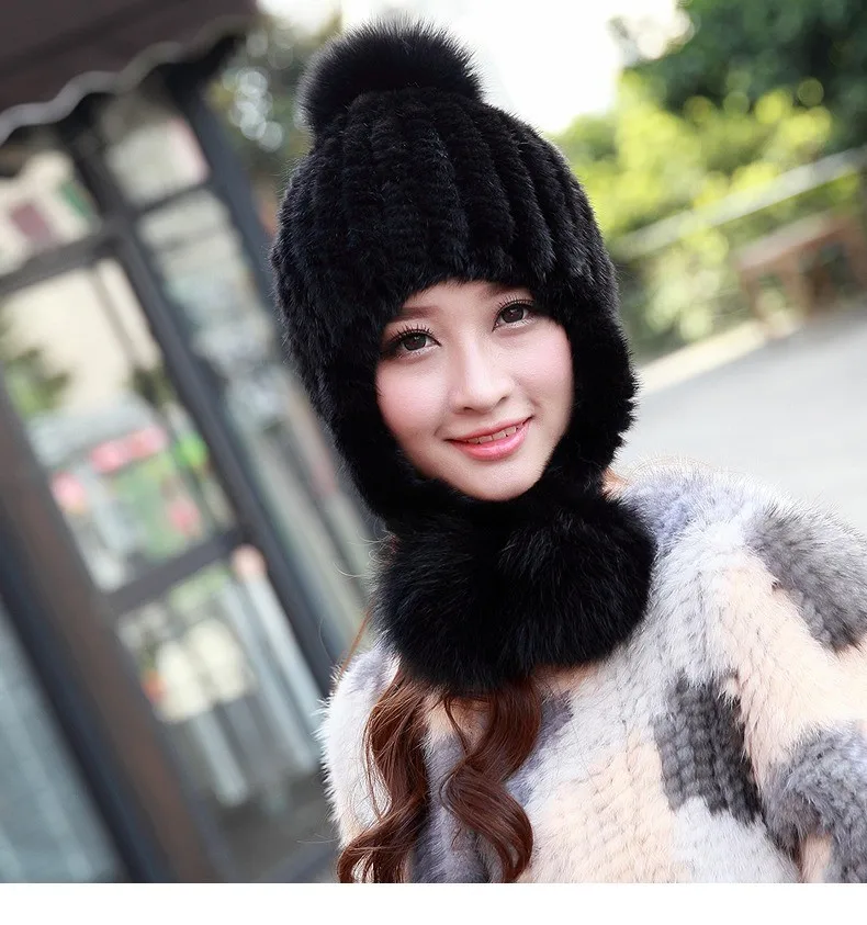 Новая модная вязаная шапка из натурального меха норки, женская вязаная шапка ручной работы, модные зимние головные уборы, береты H603