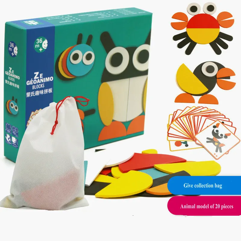 

Free shipping Kids Montessori creative Cartoon animal puzzle/Pattern puzzle , Baby wooden toy, Children Educational puzzle toys