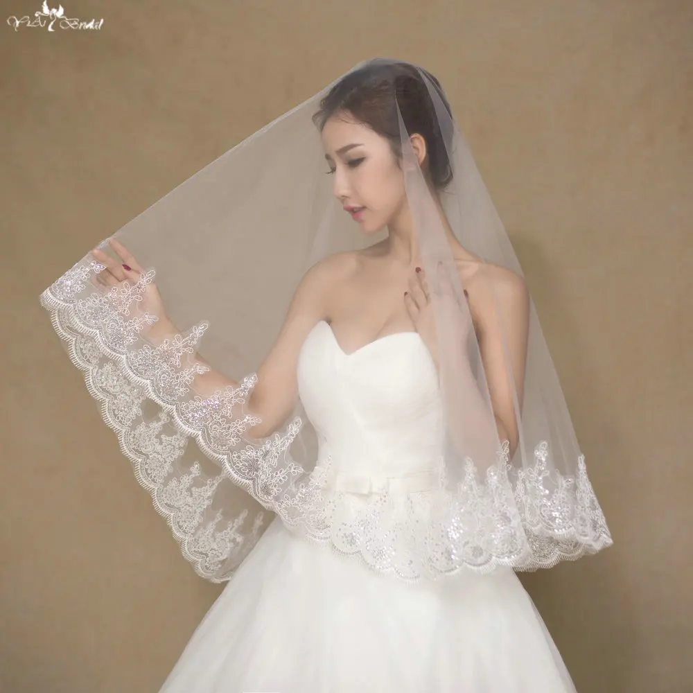 TA048 Applique Edge One Layer Veil Hot Sale Wedding Gauze Sequins Lace