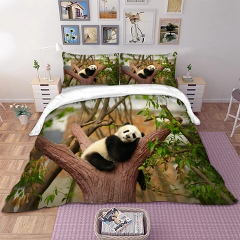 

Cute Panda pattern printed Bedding Set for comforter Duvet Cover set with Pillow Cases Single Double 3pcs Bedclothes bed linens