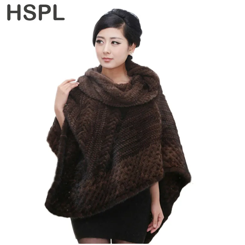 

HSPL Women's Autumn Large Knitted Mink Fur Cape Women