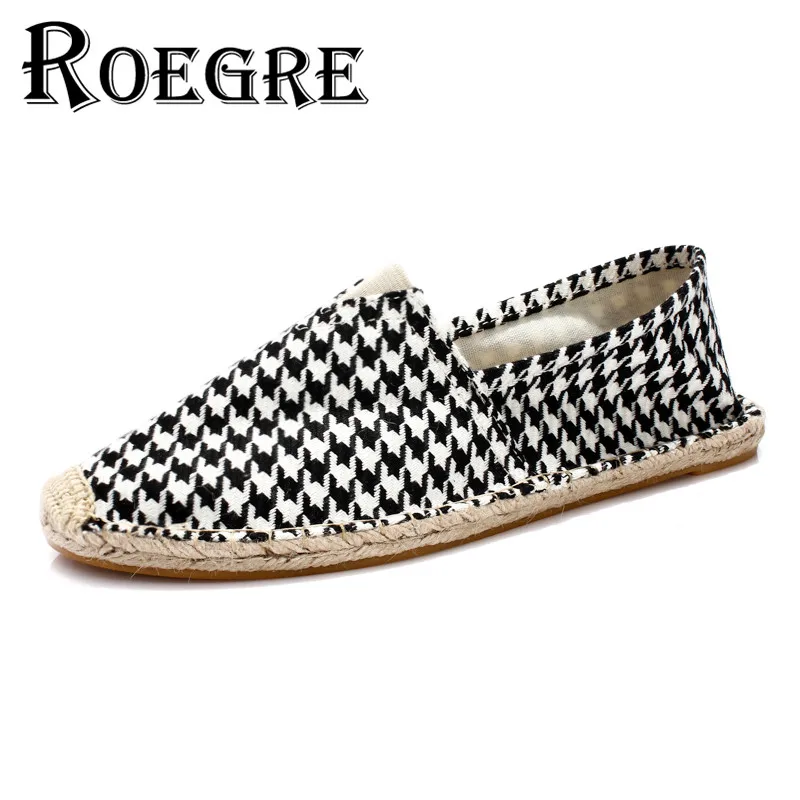 ROEGRE Canvas Shoes for Unisex 2017 Hemp Espadrilles Men Slip On Casual Plaid Flats Loafers Shoes