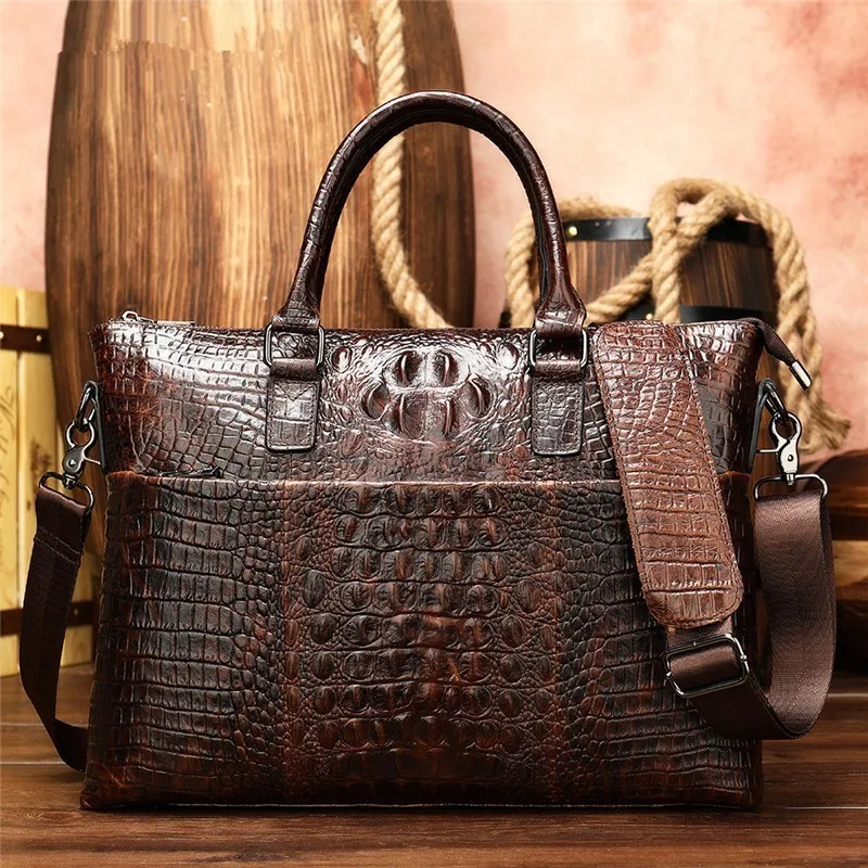 

High Quality Real Leather Men Alligator Tote Computer Bag 100% Cow Genuine Leather Business Men's Briefcase Male Shoulder Bag