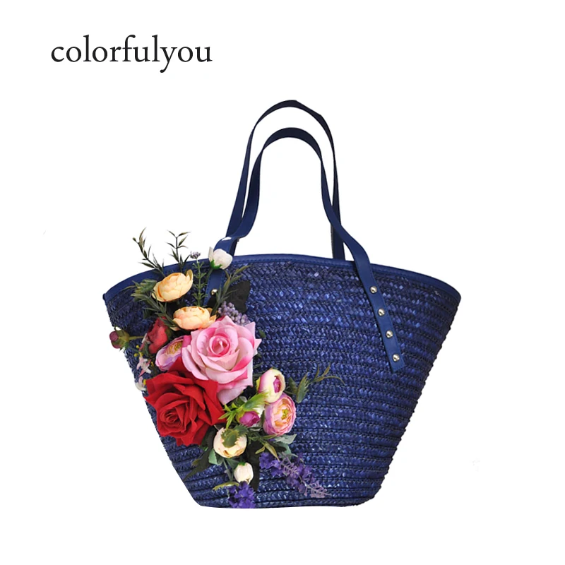 

Handmade Floral Woven Beach handbag 2019 Summer Straw Bags For Women 2019 Brand Design Travel Women's shoulder bag Bolsa Feminia