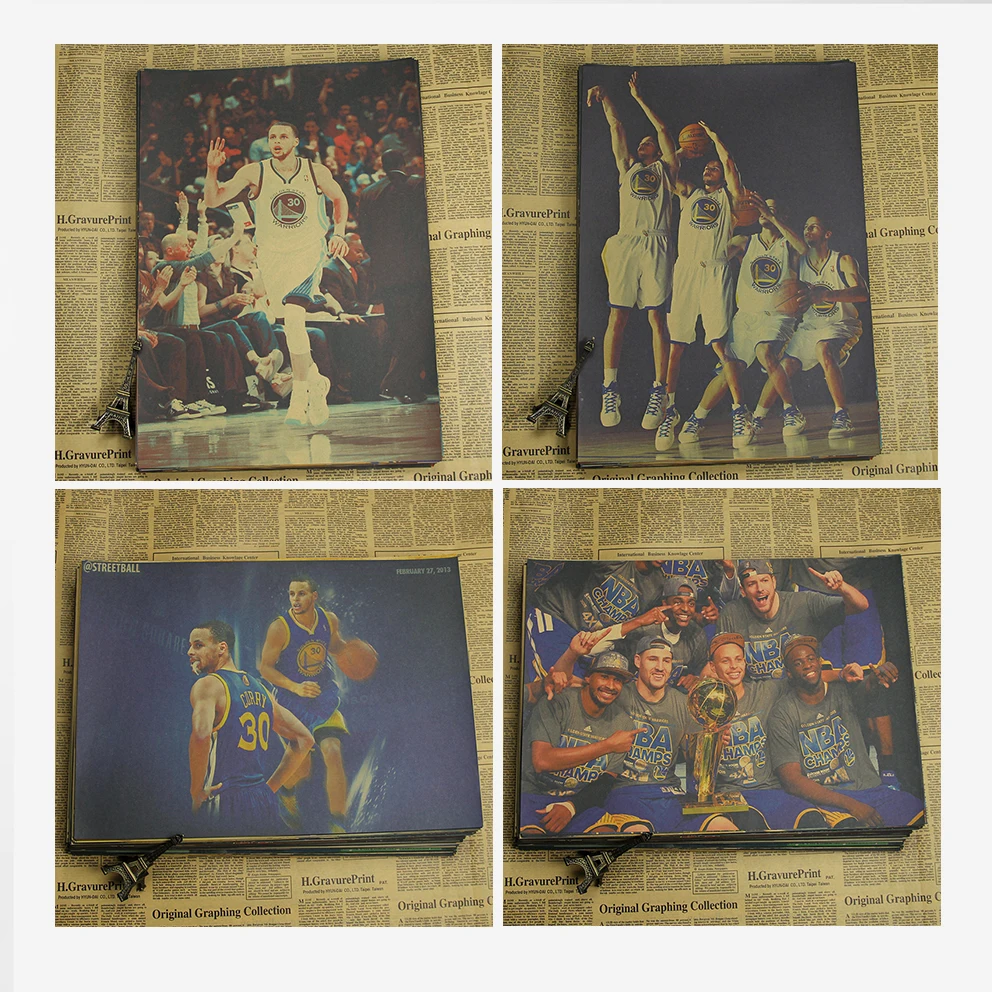 Баскетбольные плакаты NBA принты настенные наклейки винтажное украшение дома картина Стивен Карри плакат