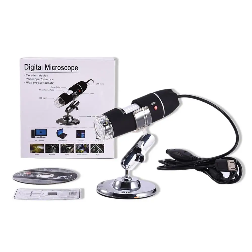 8 LED USB цифровой микроскоп 500X 1000X 1600X эндоскоп камера микроскопио Лупа электронный монокулярный микроскоп с подставкой - Цвет: Черный