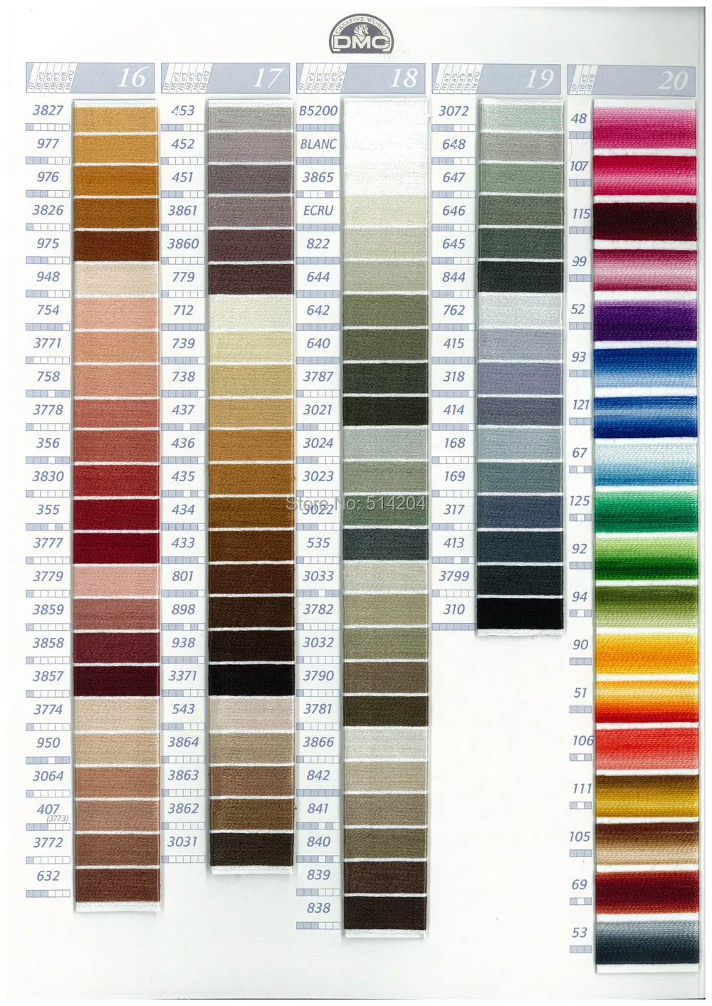 Dmc Color Variations Color Chart