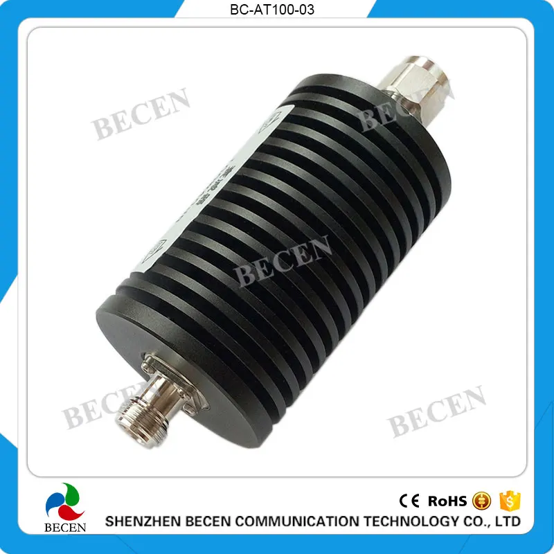 

BECEN,100W N-JK coaxial fixed attenuator,DC to 3GHz,DC to 4GHz,1dB,2dB,3dB,5dB,6dB,10dB,15dB,20dB,30dB,40dB,50dB