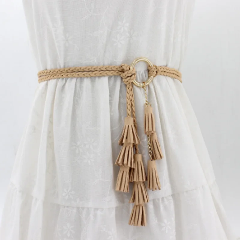 

Helisopus Tassel Braided Belts For Women Dresses Accessories Ladies Girls Waistbands Thin Waist Rope Knit Female Belt