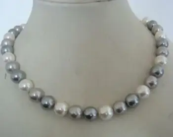 

free shipping stunning 9-10mm tahitian two gray one white pearl necklace 18incH