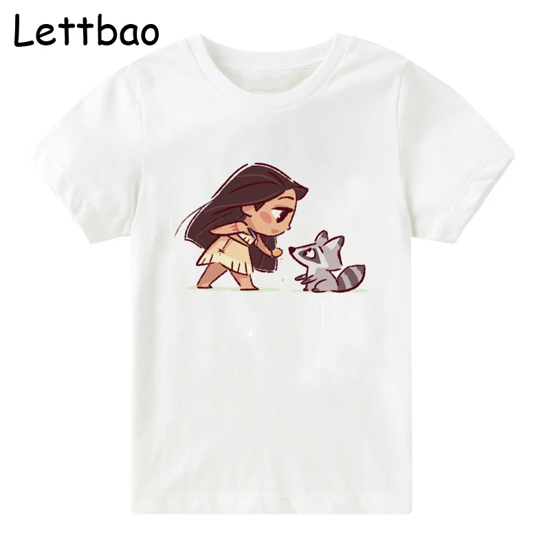 

Summer Kids Baby Girls Clothes Short Sleeved T-shirt Children Toddler Cartoon Pocahontas Print Camiseta Princesas Girl Tops Tees