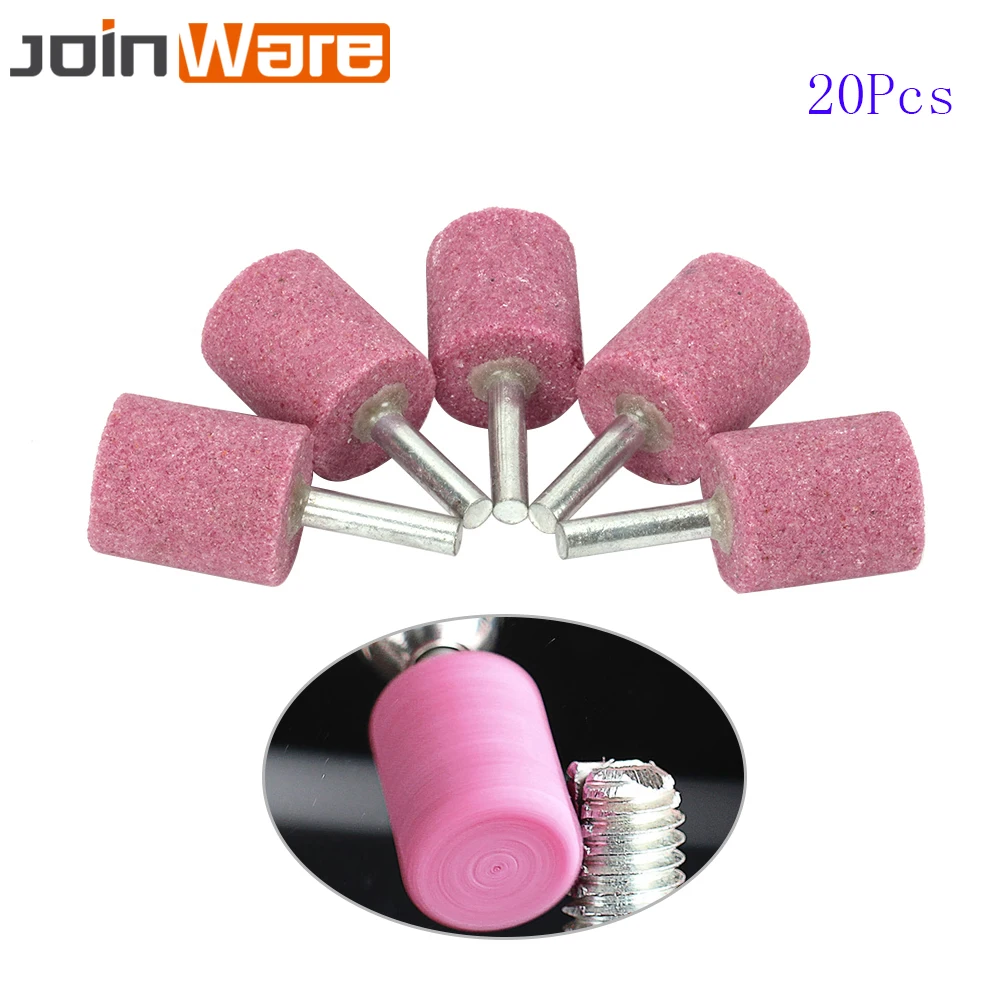 20Pcs 16/20/25/30mm Dia Pink Cylinder Cone Corundum Grinding Head