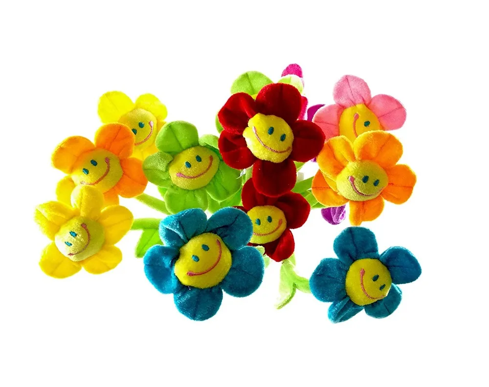 16PCS Bendable Stems Plush Daisy Flowers Smiley Happy Face 13 Inches Long 