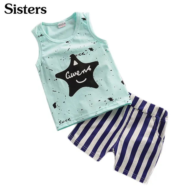 2018 Summer 2018 Boys Baby Set Fashion Vest Stripe Shorts Cartoon Pentagram Star Set 2-piece suit k1