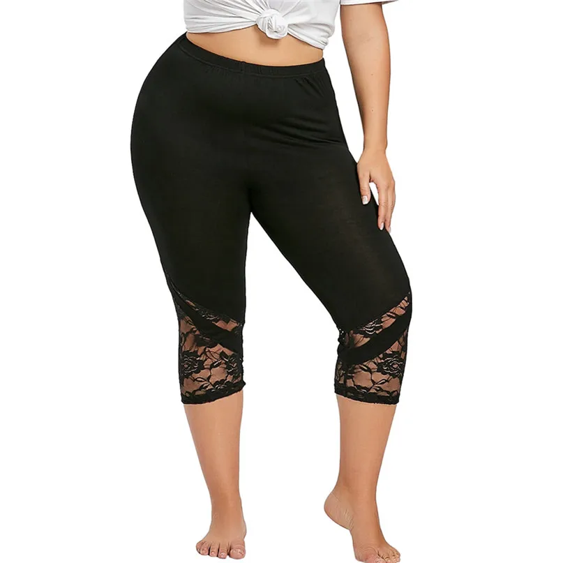 Yoga Pants women Fashion WomenLace Plus Size Skinny Pants Yoga Sport Pants Leggings Trousers Calf-Length Pants #2p01 (1)