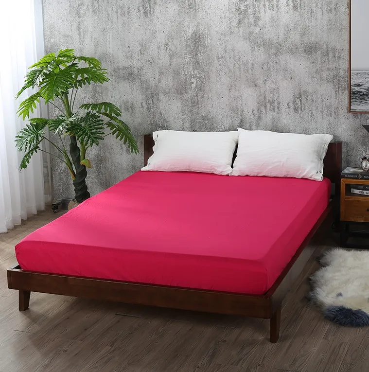 Polyester Solid Fitted Sheet Mattress Cover With Elastic Band Bedding Linens Bed Sheet Wholesale - Цвет: Rose