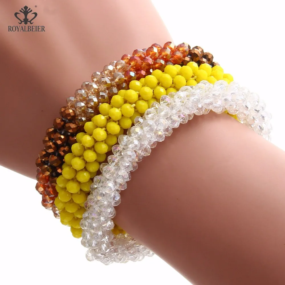 ROYALBEIER Glass Beads Bracelet Trendy Elastic Bracelets Colorful Charms Chic Stretch Elastic Hair Rope Bracelet Women Jewelry