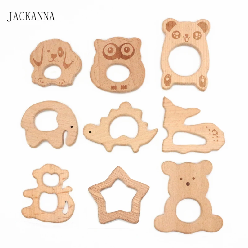 

Cute Baby Teether Beech Wood Animal Wooden Teethers for Baby Chew Infant Kids Teething Toys Chewable Baby Products Newborn Gifts