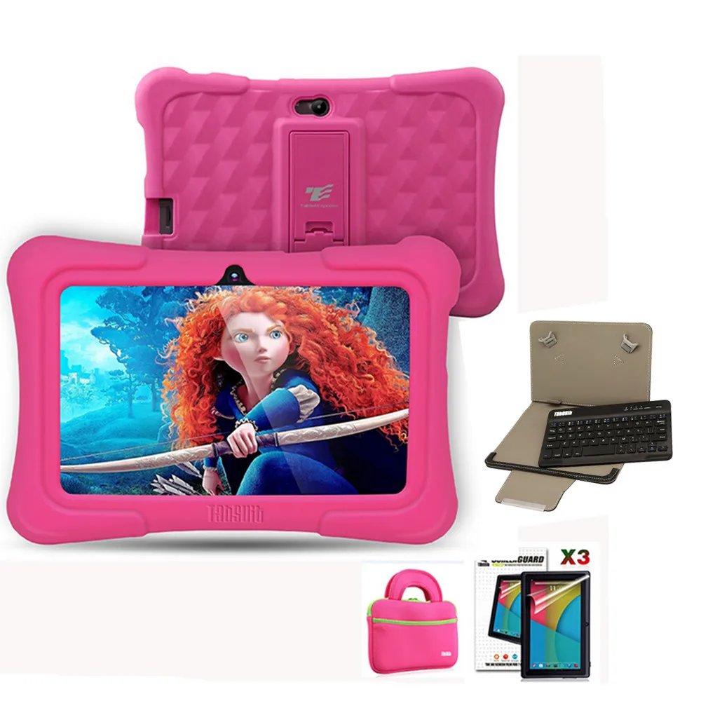 DragonTouch Blue Y88X Plus, 7 дюймов, Детские планшеты, четырехъядерный процессор, Android 8,1+ сумка для планшета+ 3 шт, защита экрана+ клавиатура для детей - Комплект: Pink