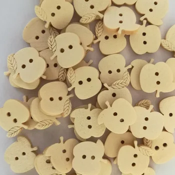 

50PCs Wood Buttons Scrapbooking Crafts Cartoon Apple Wooden Button 2 Holes Craft Decoration Children Home Party DIY Accessories