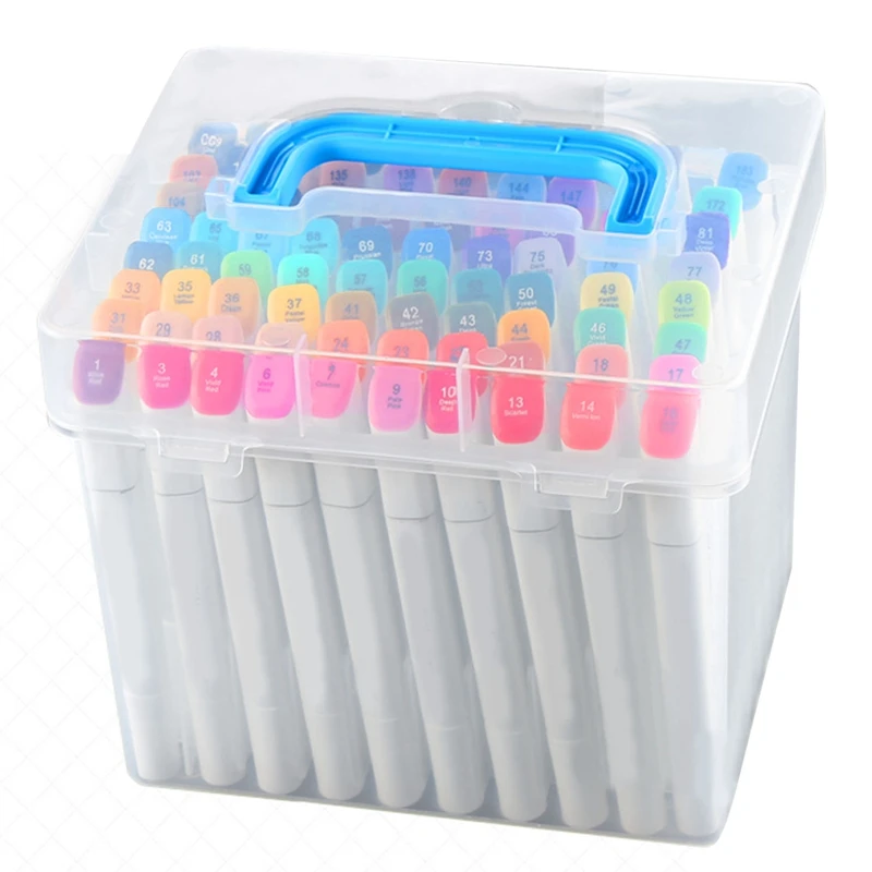 

HOT-Transparent 60-Slots Portable Waterproof Moistureproof Markers Pens Storage Box Case For Mark Pens Home Office Desk Organize
