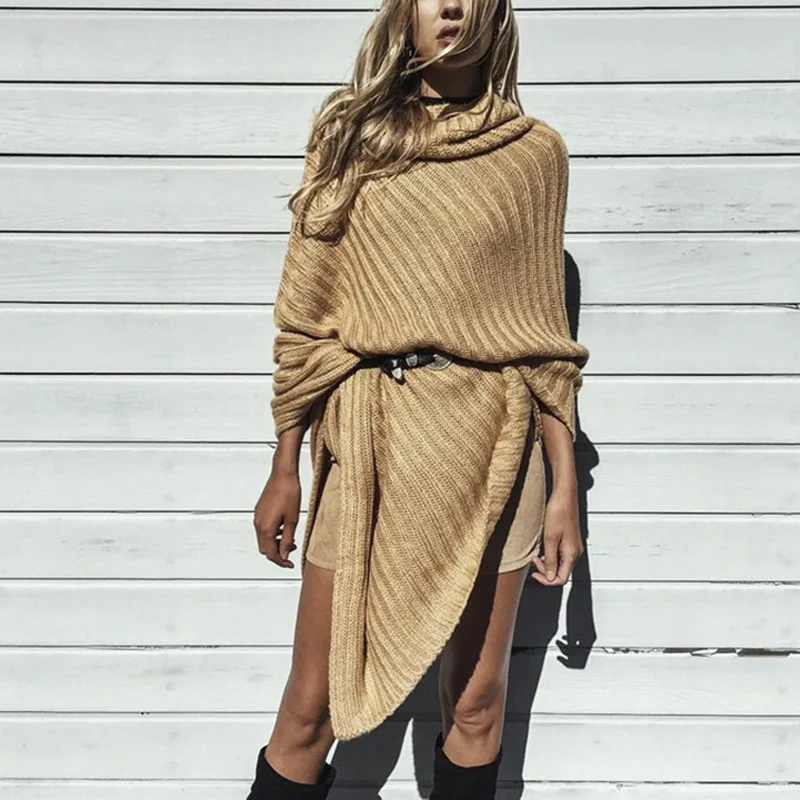 

Naiveroo Women's Batwing Sleeve Cape Cloak Poncho Sweater Pullovers Oversize Turtleneck Knitwear Knitting Jumpers One Size6Q0232