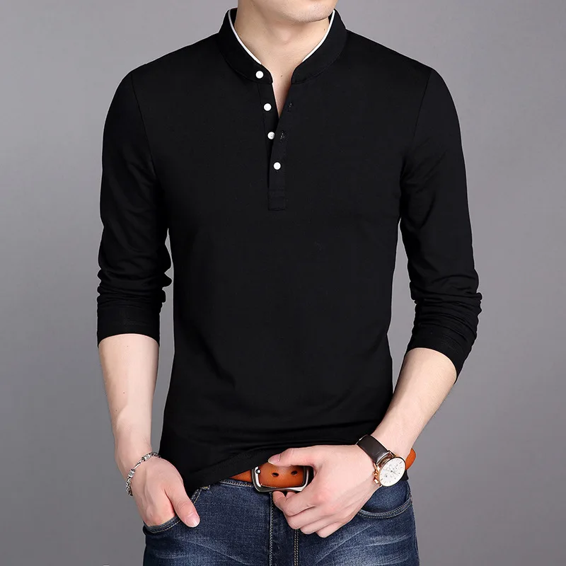 Брендовая Новая мужская рубашка поло с длинным рукавом, одноцветная рубашка поло Camisa Polo Masculina, популярные повседневные хлопковые топы размера плюс M-4XL - Цвет: Черный