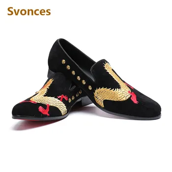 

Luxury Golden Embroidery Mens Shoes Comfortable Laofers Designer Slip-On Chaussures Flats Round Toe Brand Dressing Casual Shoes