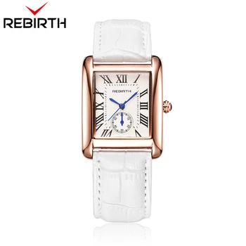 

REBIRTH Quartz Luxury Watch Women Rectangle Dial Leather Bracelet Watches for Women Fashion Casual Clock Relojes Mujer with box