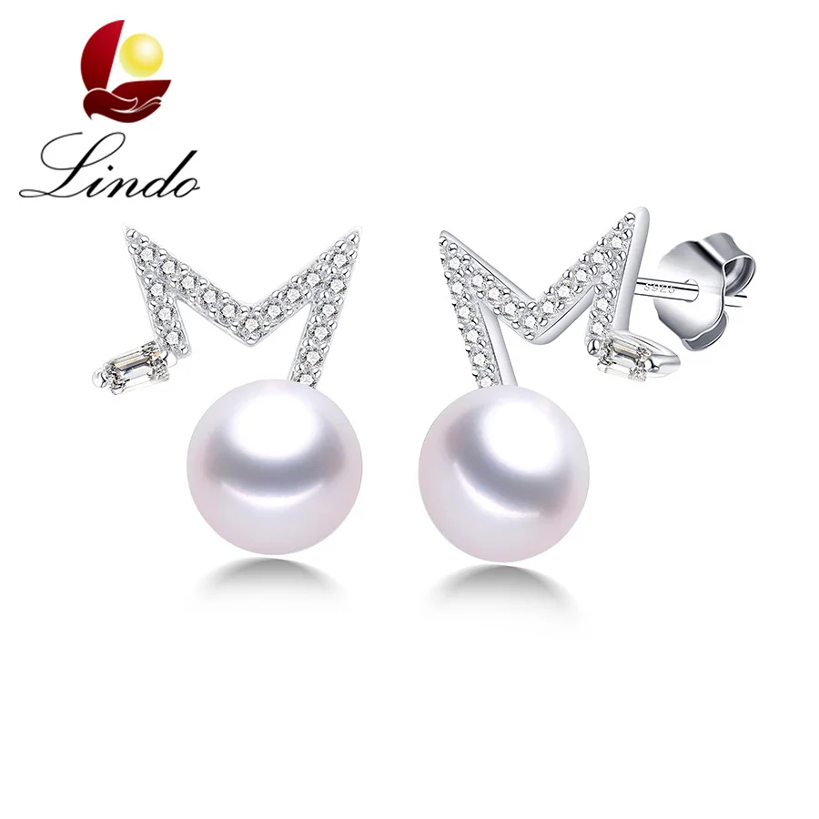 Fashion 925 Sterling Silver Stud Earrings For Women Elegant High Luster Real Natural Pearl Jewelry Irregular Zircon | Украшения и