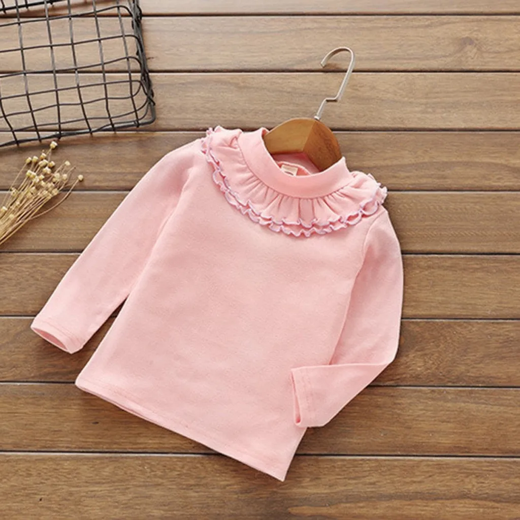 Одежда для малышей для девочек, Осенние футболки с длинными рукавами, с манжетами и Карамельный Цвет топы для девочек Повседневное однотонные футболки одежда# YL2