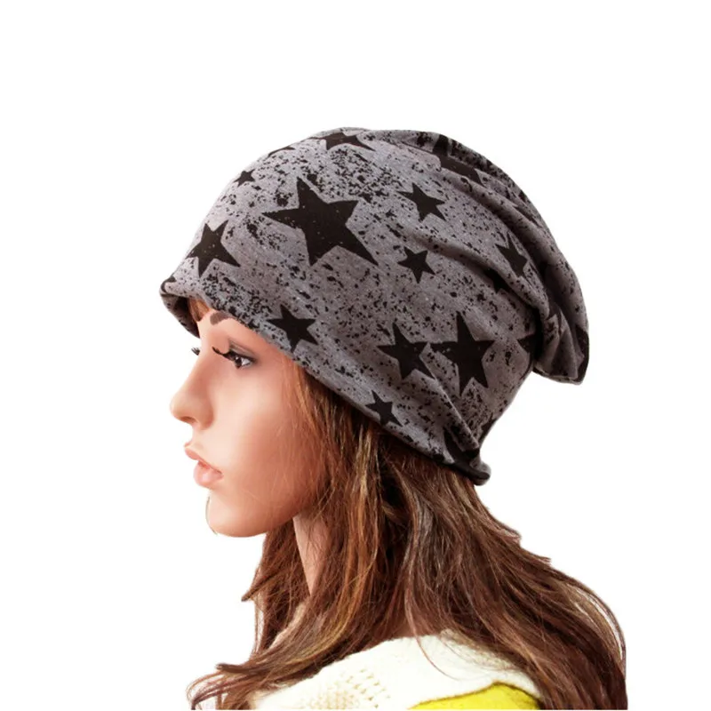 Five - pointed star fashion girls spring and autumn winter cotton double thin section head cap adult wraps men women beanies hat