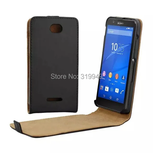 High Quality Black Vertical Flip Leather Cover Case For Sony Xperia E4