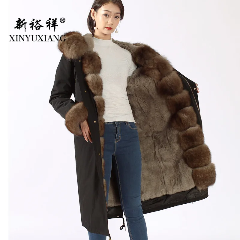Réel Hiver Long Épaisse Veste Rex Renard Manteau Nouveau Parkas Femmes Noir Lapin Naturel Xinyuxiang Chaud Fourrure De Casual 19n7 Doublure FKuTlcJ31