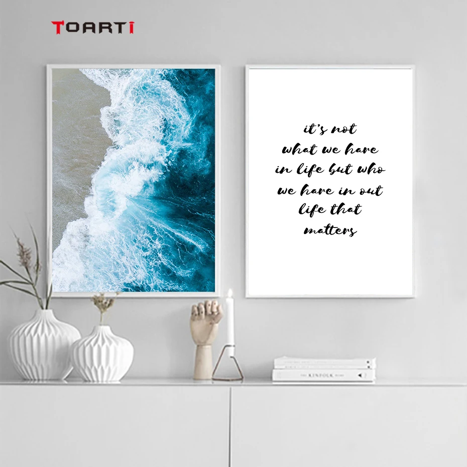 

Blue sea Wave Surf Quote Landscape Wall Art Canvas Painting Nordic Posters And Prints Wall Pictures For Living Room Home Decor