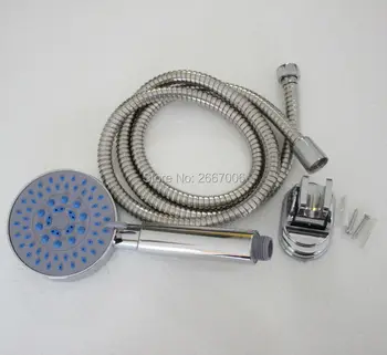 

Free Shipping Gif Set New Chrome high pressure ABS handheld Water Saving Shower Head Bath Hand Shower With Hose & Holder ZR2031