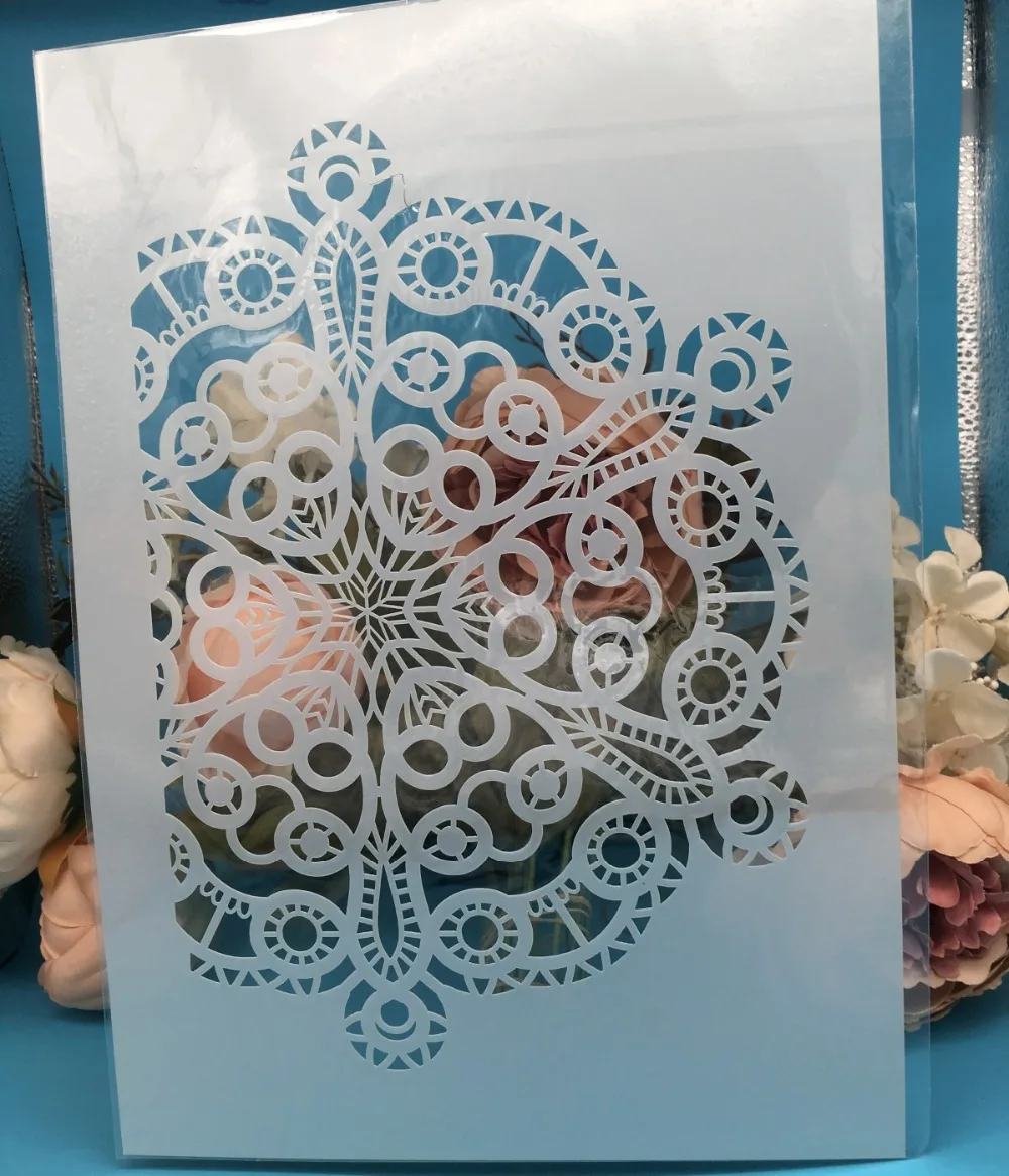 A4 New Flower Half Circle DIY Layering Stencils Wall Painting Scrapbook Coloring Embossing Album Decorative Paper Card Template |