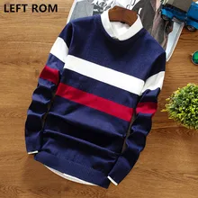 LEFT ROM 2017 fall men’s senior knitwear round neck fashion sweater male cotton print stripe, casual business knitted coat S-2XL