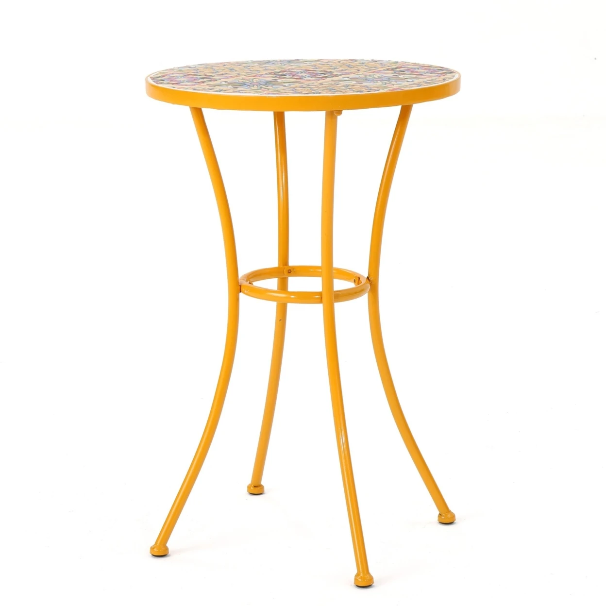 

Brienne Outdoor Yellow Ceramic Tile Side Table with Iron Frame