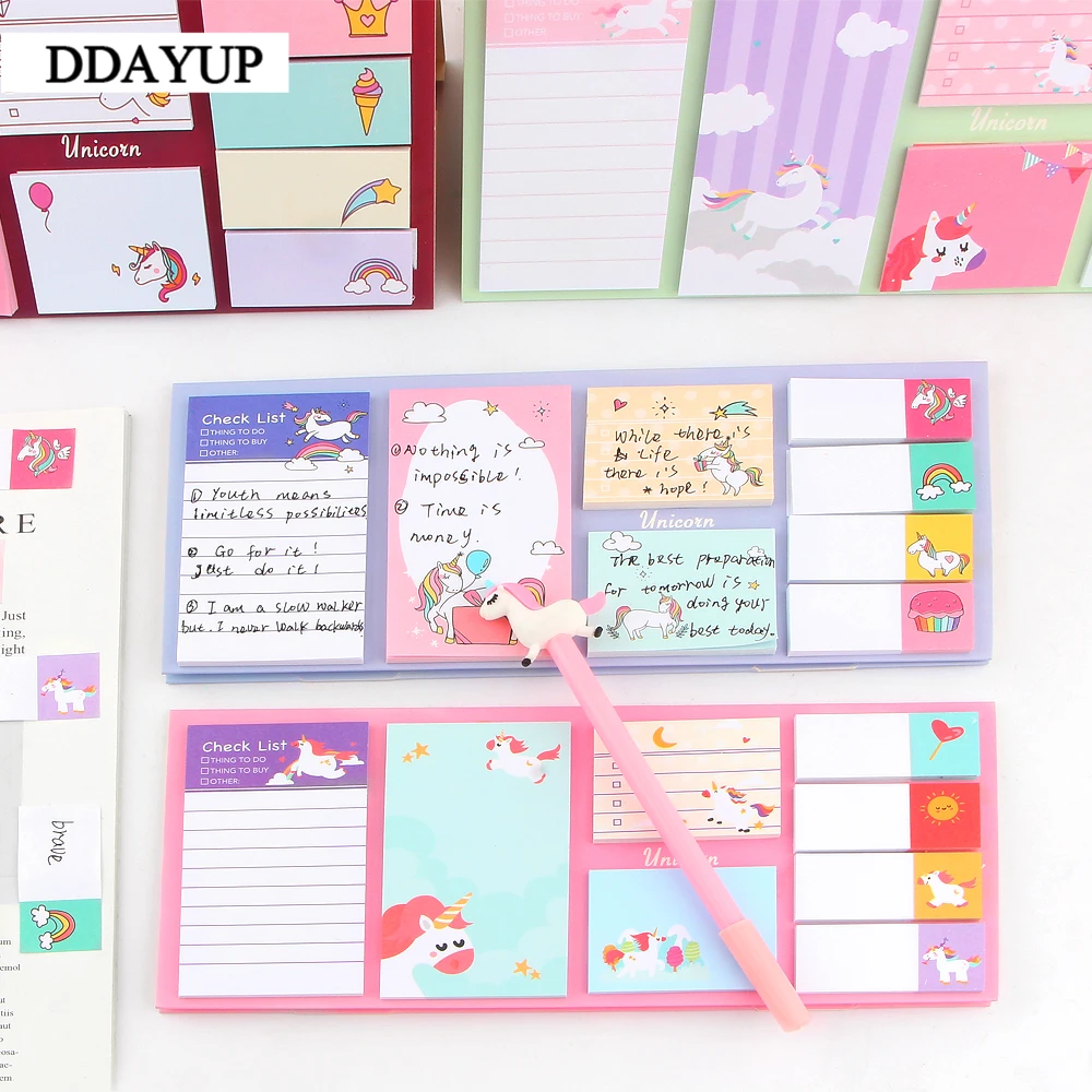 Kawaii Мультфильм Единорог складные блокноты заметки липкая бумага корейский
