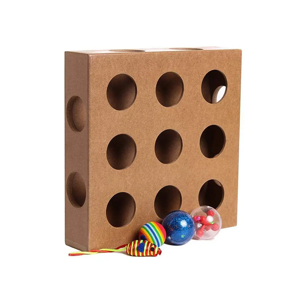 Hot Interactive Cat Toy Puzzle Box Wooden Peek Play Toy Box Hide & Seek Cat Mice Toy & Puzzle Feeder Adorable Cat Toys