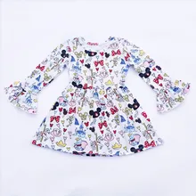 Новая осенне-зимняя одежда из хлопка для девочек платье для маленьких девочек с принтом Микки, ангела, банта, слона Эксклюзивное платье с длинными рукавами и оборками