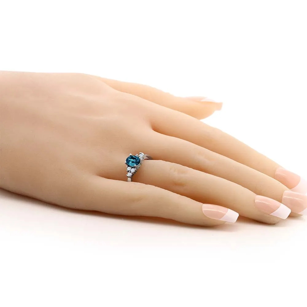 Gemstoneking 0.79 CT ОВАЛЬНЫЙ Лондон Голубой топаз белый Драгоценное кольцо