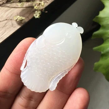 

H37#Hetian jade white jade tropical fish pendant Qinghai material first class white jade fish pendant